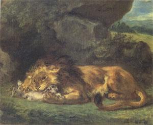 Eugene Delacroix Lion Devouring a Rabbit (mk05) Spain oil painting art